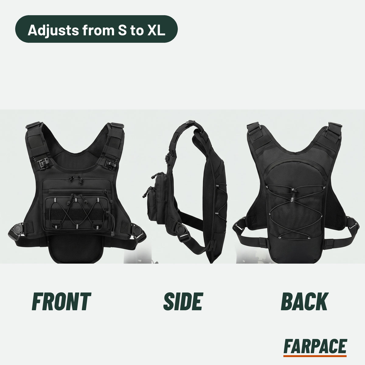 Front, side and back views