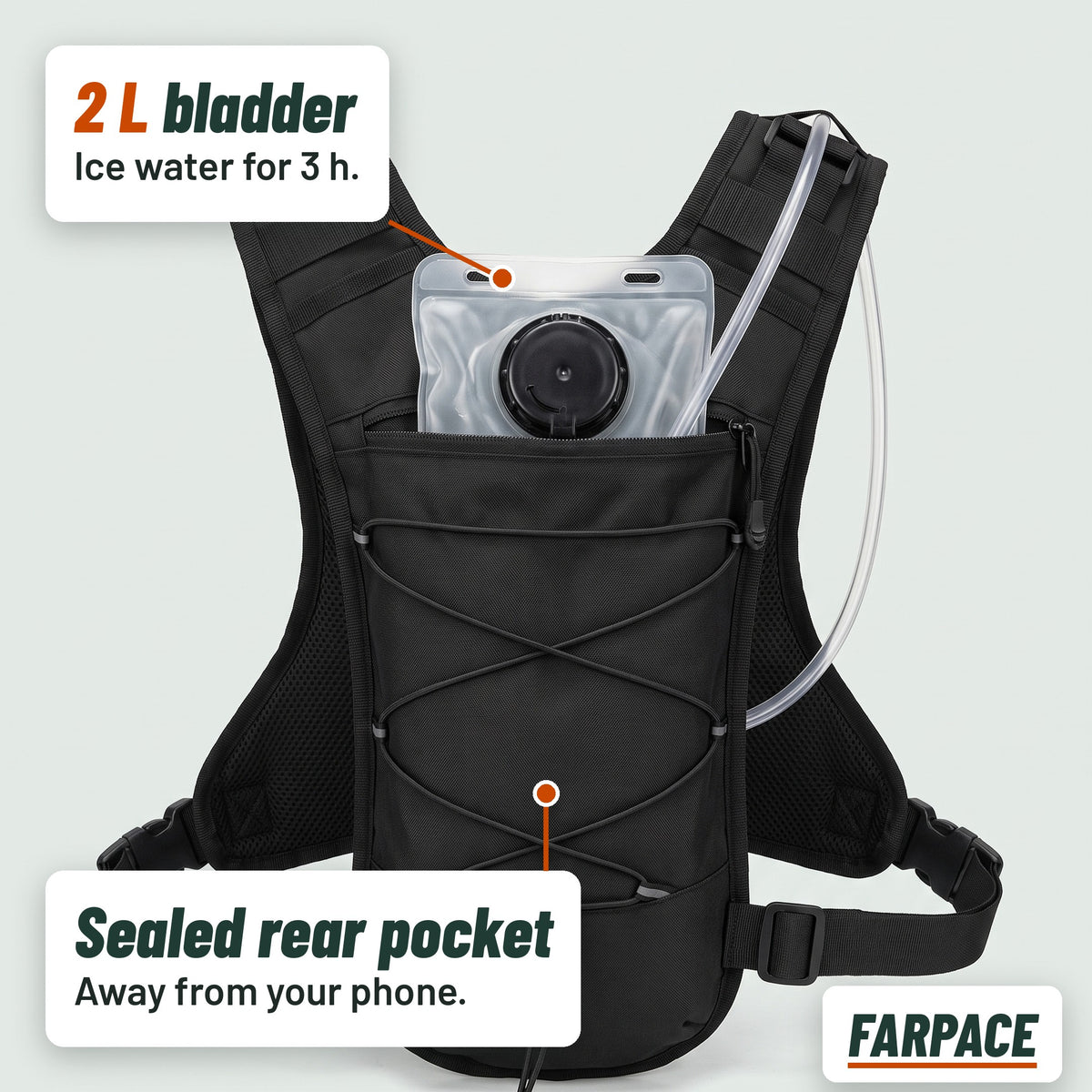 2 L BPA-free bladder in sealed rear compartment